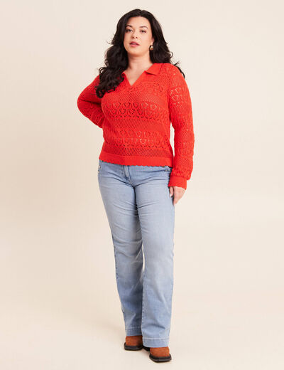 Polo d&eacute;tails ajour&eacute;s orange fonc&eacute; femme