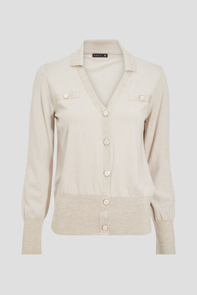 Gilet manches longues boutonné creme femme
