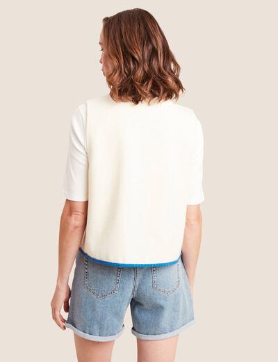 Gilet sans manches brodé tressé ecru femme
