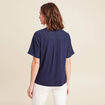 Blouse col V manches courtes bleu marine femme