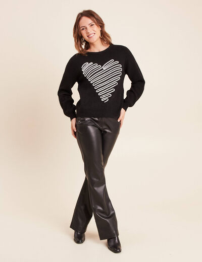 Pull col rond manches longues noir femme