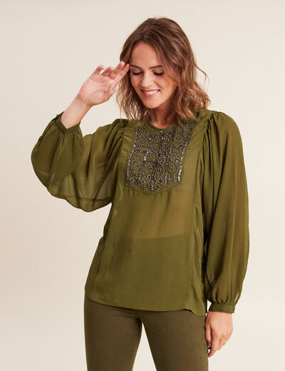 Blouse manches longues vert olive femme