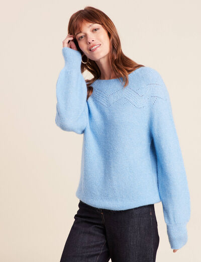 Pull confectionn&eacute; en France bleu ciel femme