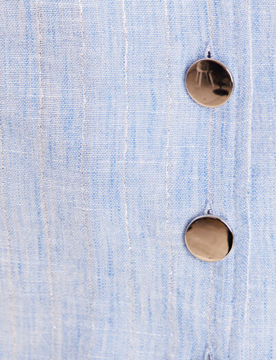 Chemise cintr&eacute;e sans manches col v bleu femme