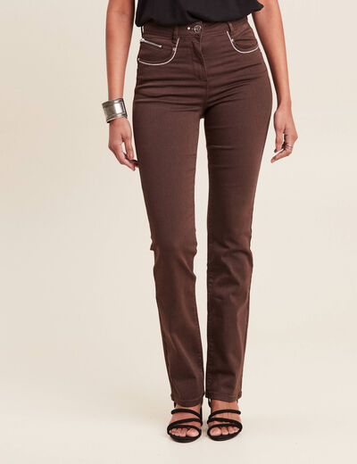 Pantalon droit taille haute marron foncé femme
