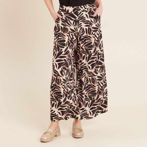 Pantalon fluide taille haute marron foncé femme
