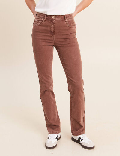 Jean coupe droite taille haute marron clair femme