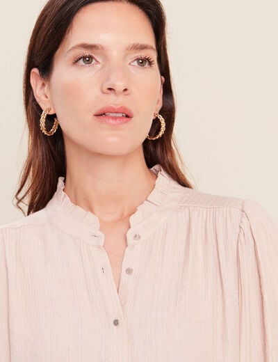 Chemise col montant manches 3/4 ivoire femme