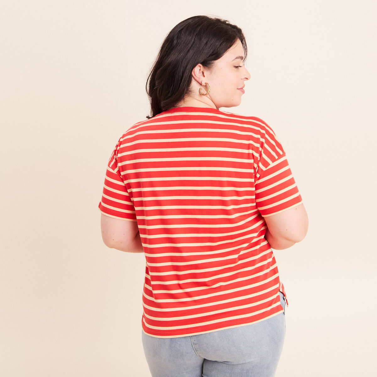 T-shirt col rond manches courtes rose femme