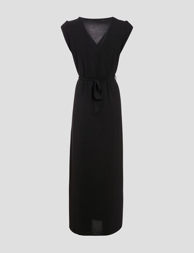 Robe longue droite ceinturée noir femme