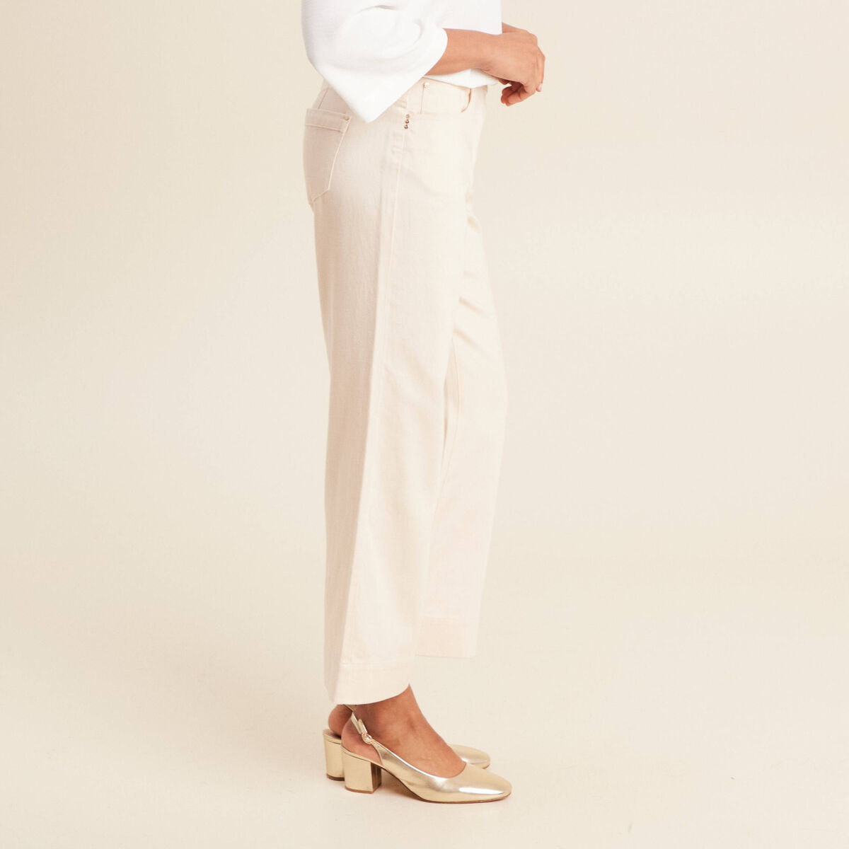 Pantalon large 7/8ème ivoire femme