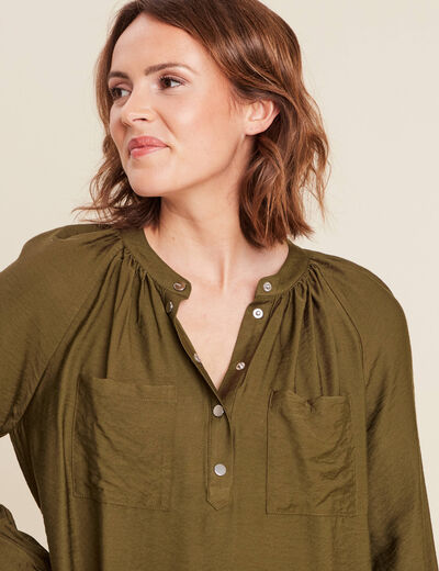 Blouse manches longues vert olive femme
