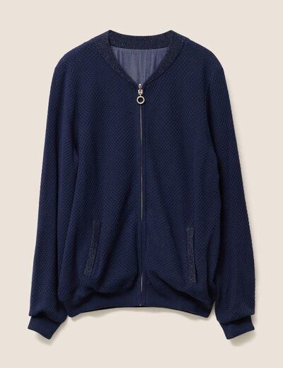 gilet réversible coton manches longues bleu marine femme