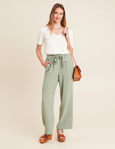 Pantalon flou droit 7/8ème vert clair femme