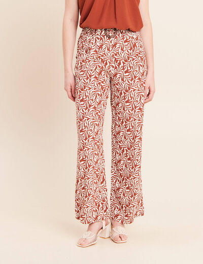 Pantalon large taille haute orange femme