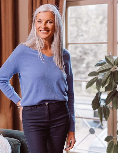 Pull en cachemire manches longues bleu violet femme