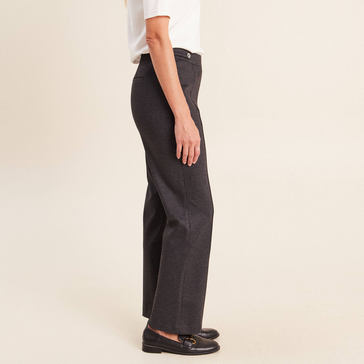 Pantalon vichy taille standard gris anthracite femme