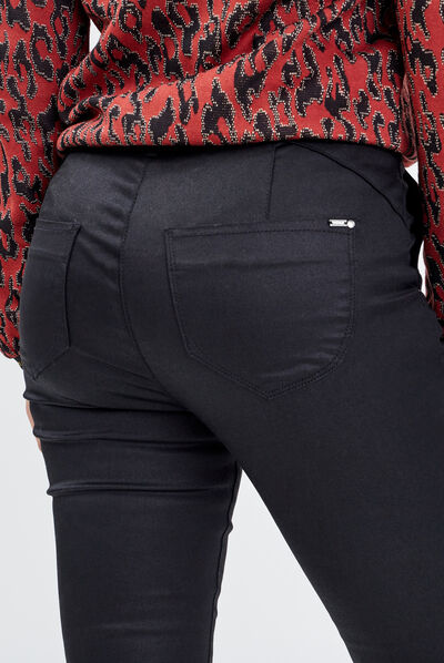 Pantalon ajusté enduit 7/8ème noir femme