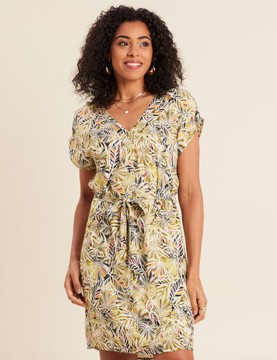 Robe droite fluide col en V vert femme