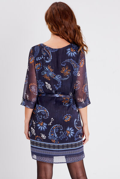 Robe droite manches 3/4 gris femme