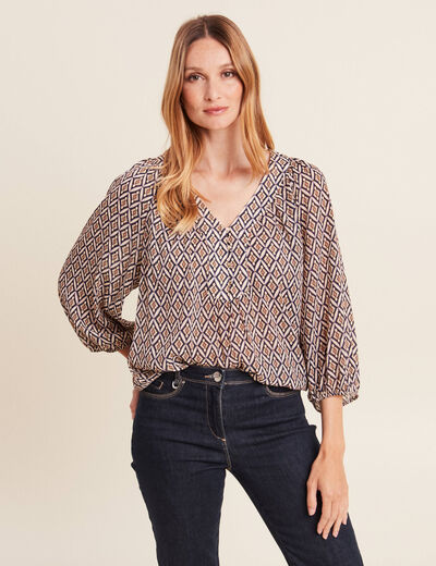 Blouse manches 3/4 bleu femme