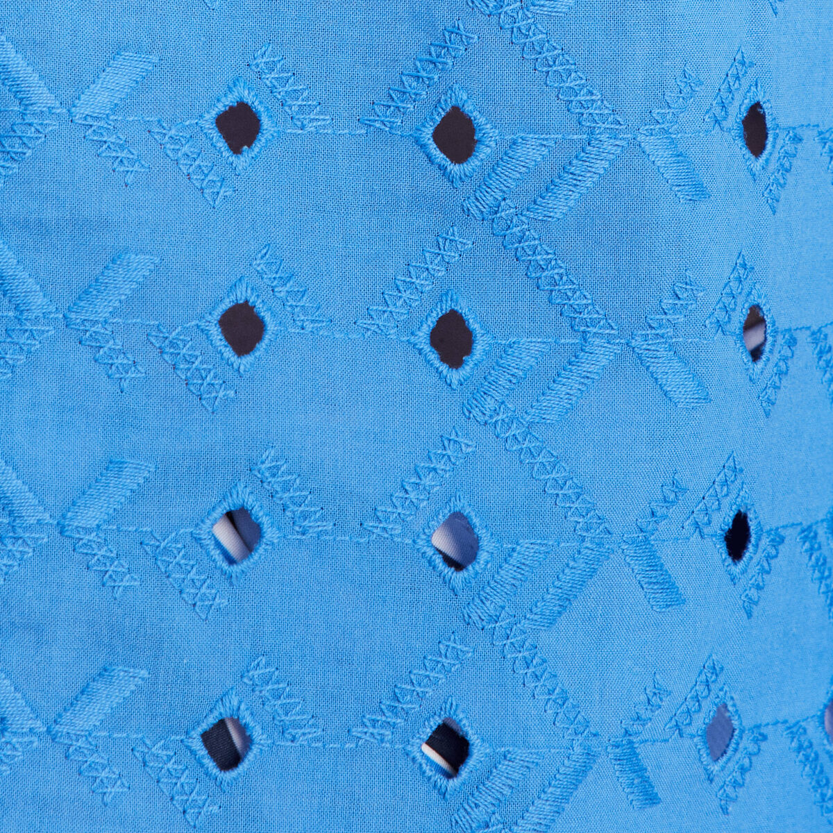 Chemise manches 3/4 brodée bleu femme
