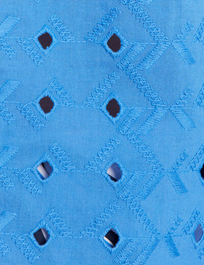 Chemise manches 3/4 brodée bleu femme
