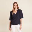 Blouse col V manches coude bleu foncé femme