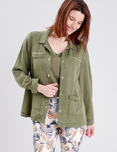 Veste droite boutonnée vert kaki femme