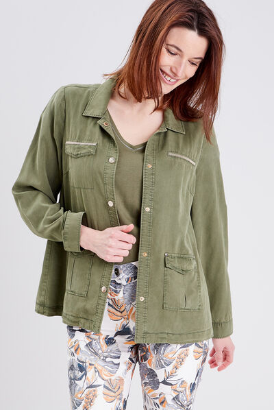 Veste droite boutonnée vert kaki femme