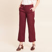 Pantalon large 7/8&egrave;me ceintur&eacute; prune femme