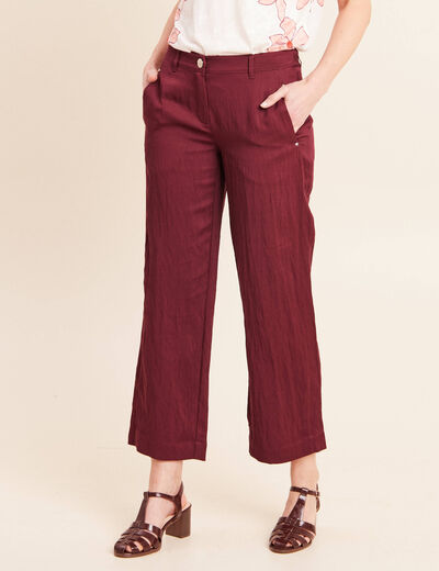 Pantalon large 7/8&egrave;me ceintur&eacute; prune femme