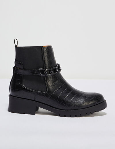 Bottines chelsea aspect croco noir femme