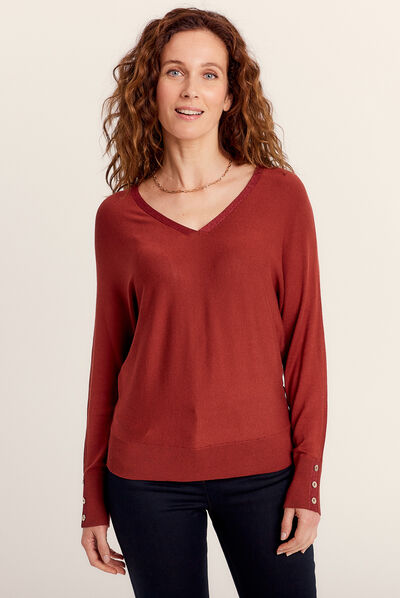 Pull manches longues marron cognac femme