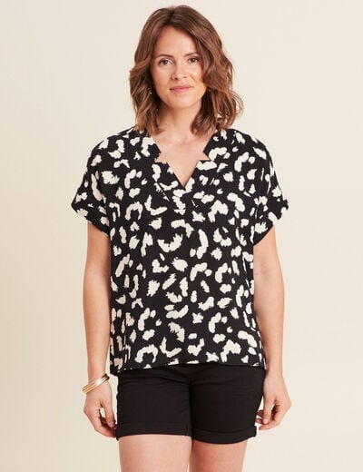 Blouse fluide manches courtes noir femme