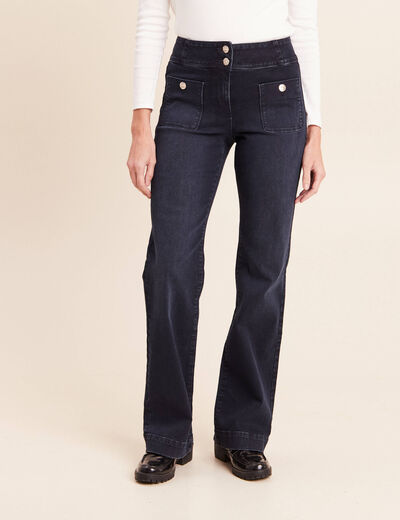 Jean coupe bootcut taille haute denim blue black femme