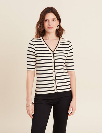T-shirt col V en coton blanc femme