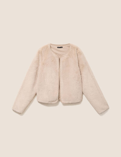 Veste manches longues fausse fourrure sable femme