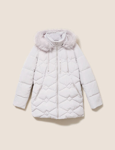 Doudoune d&eacute;perlante &agrave; capuche gris femme