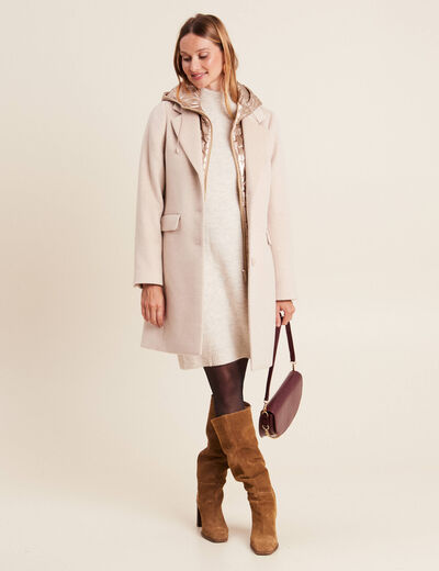 Robe pull droite col montant creme femme