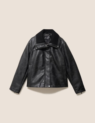 Veste ample col camionneur doubl&eacute;e noir femme