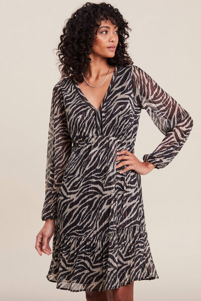Robe évasée manches longues noir femme
