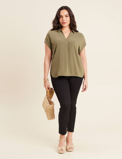 Blouse manches courtes vert kaki femme