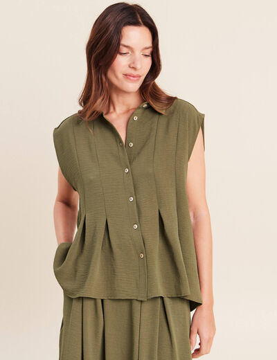 Chemise cintr&eacute;e manches courtes vert kaki femme