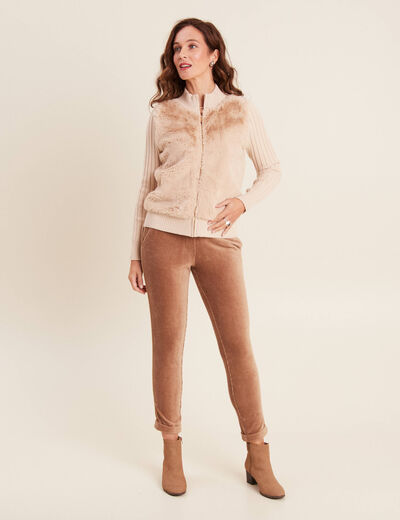 Pantalon cigarette velours marron femme