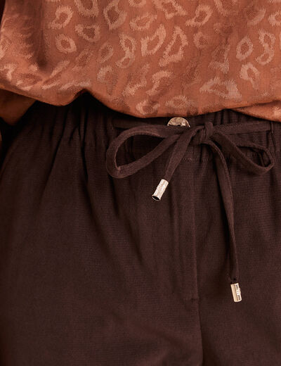 Jogging boyfriend 7/8&egrave;me en velours marron fonc&eacute; femme
