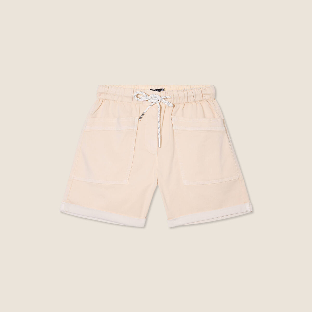 Short droit taille élastiquée ivoire femme