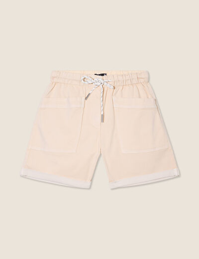 Short droit taille élastiquée ivoire femme