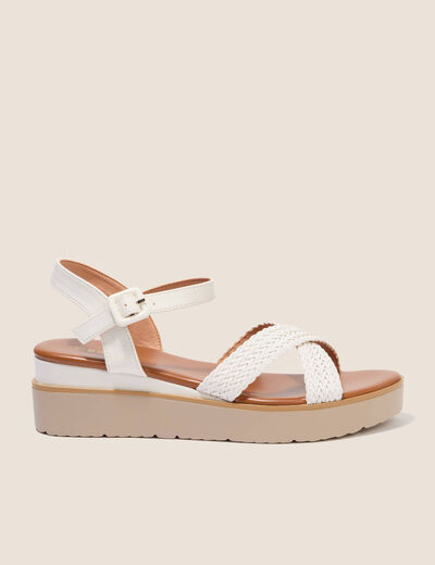 Sandales &agrave; talon compens&eacute; avec brides blanc femme
