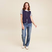 gilet droit court sans manches col rond bleu marine femme